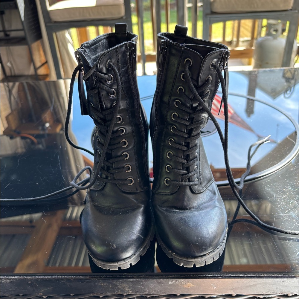 Black Lace-Up Combat Boots